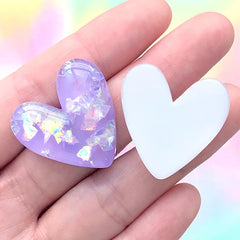 Heart Resin Cabochons with Glitter Flakes | Kawaii Phone Case Decoden Supplies (5 pcs / Mix / 27mm x 27mm)