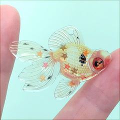 Goldfish Charm with Confetti | Koi Fish Resin Pendant | Kawaii Jewellery Making (1 Piece / Orange / 38mm x 28mm)