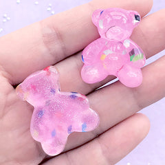 Kawaii Bear Cabochon with Colorful Confetti | Resin Embellishments | Decoden Phone Case (2 pcs / Pink / 24mm x 29mm)