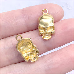 Skeleton Head Charm | Small Skull Pendant | Gothic Jewelry DIY | Halloween Craft Supplies (8 pcs / Gold / 10mm x 19mm)