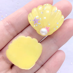 Kawaii Decoden Cabochon with Glitter | Seashell Embellishment | Marine Phone Case Decoration (2 pcs / Yellow / 27mm x 25mm)