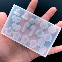 Small Christmas Embellishment Silicone Mold for Resin Art (18 Cavity) | Snowflake Peppermint Candy Cane Jingle Bell Angel Star Tree Wreath Ribbon Mould