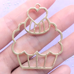 Cupcake Open Back Bezel for UV Resin Filling | Dessert Deco Frame | Sweet Charm | Kawaii Jewelry Making (1 piece / Gold / 37mm x 48mm)