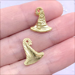 Witch Hat Metal Embellishment | Halloween Resin Craft Supplies | Resin Shaker Bits (4 pcs / Gold / 11mm x 14mm)