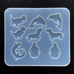 Kawaii Animal Silicone Mold Assortment (9 Cavity) | Dinosaur Dog Dolphin Penguin Mold for Resin Craft | Decoden Cabochon Making