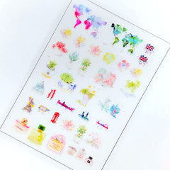 CLEARANCE Watercolor Succulent Plant Clear Film Sheet for Resin Craft | World Map UK Flag Paris Perfume Bottle Floral Embellishments for UV Resin Deco