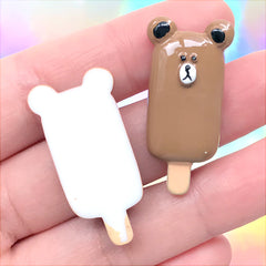 Miniature Cakesicle Cabochon | Bear Popsicle Resin Embellishment | Kawaii Jewelry Supplies | Decoden DIY (2 pcs / 17mm x 34mm)