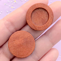 Round Wood Bezel for Resin Filling | 15mm Cabochon Setting | Cameo Wooden Tray | Resin Wood Jewellery Supplies (4 pcs / 15mm / Orange Brown)