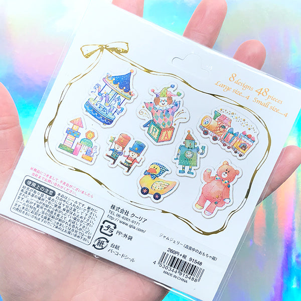 Cute Toy Box Sticker Flakes | Carousel Clown Robot Train Stuffed Bear ...