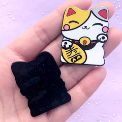 Lucky Cat Acrylic Cabochons | Maneki Neko Embellishments | Japanese Culture Beckoning Cat Decor (2 pcs / 31mm x 40mm)