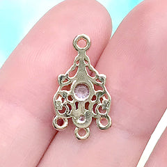 Filigree Rhinestone Connector Charm | Bohemian Jewelry DIY (1 piece / Gold / 10mm x 19mm)