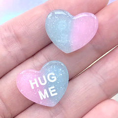 Hug Me Heart Candy Cabochons | Fake Conversation Sweethearts | Faux Sweet Deco | Kawaii Jewellery DIY (3 pcs / Pink Blue / 19mm x 16mm)