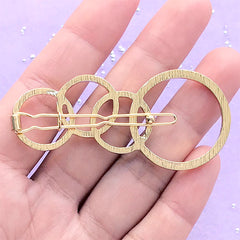 Geometry Hair Clip with Round Deco Frame | Geometric Open Bezel for UV Resin Filling | Hair Jewellery DIY (1 piece / Gold / 28mm x 60mm)