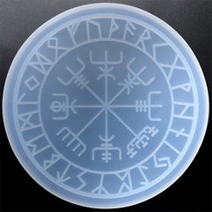 Runic Wheel Silicone Mold | Vegvisir Norse Wheel Mould | Viking Compass Mold with Engraved Ancient Alphabets (240mm)