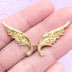 Magical Girl Angel Wings Embellishments | Kawaii Metal Cabochon | Resin Craft Supplies | Mahou Kei Jewelry DIY (2 pcs / Gold / 10mm x 30mm)