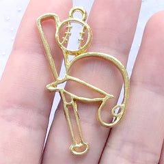 Baseball Open Bezel Pendant | Sport Charm | Baseball Bat and Hat Deco Frame | UV Resin Jewellery Supplies (1 piece / Gold / 25mm x 43mm)