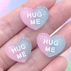 Hug Me Heart Candy Cabochons | Fake Conversation Sweethearts | Faux Sweet Deco | Kawaii Jewellery DIY (3 pcs / Pink Blue / 19mm x 16mm)