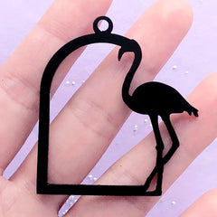 Flamingo Bird Cage Acrylic Open Bezel Pendant | Black Deco Frame Charm for UV Resin Filling (1 piece / Black / 44mm x 49mm / 2 Sided)