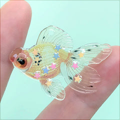 Goldfish Charm with Confetti | Koi Fish Resin Pendant | Kawaii Jewellery Making (1 Piece / Orange / 38mm x 28mm)