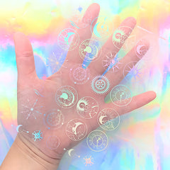 Holographic Magic Moon and Sun Circle Clear Film for Resin Craft | Magical Girl Resin Inclusions | Kawaii Resin Art Supplies