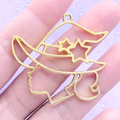 Witch Open Bezel Charm | Halloween Deco Frame for UV Resin Filling | Kawaii Resin Jewellery DIY (1 piece / Gold / 44mm x 42mm)