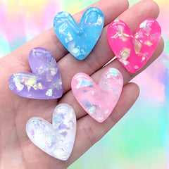 Heart Resin Cabochons with Glitter Flakes | Kawaii Phone Case Decoden Supplies (5 pcs / Mix / 27mm x 27mm)