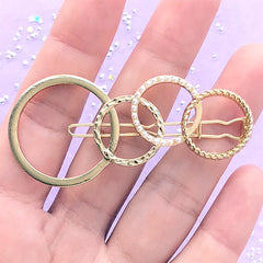 Geometry Hair Clip with Round Deco Frame | Geometric Open Bezel for UV Resin Filling | Hair Jewellery DIY (1 piece / Gold / 28mm x 60mm)