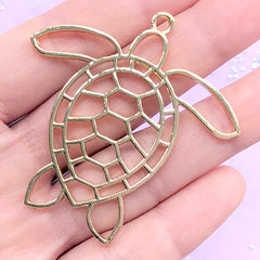 Sea Turtle Open Bezel for UV Resin Filling | Marine Life Deco Frame | Kawaii Resin Jewelry Supplies (1 piece / Gold / 50mm x 51mm)