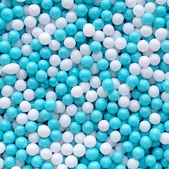 Dollhouse Sugar Pearl Toppings | Miniature Gumball Candies | Fake Bubblegum | Faux Dragee Sprinkles | Doll Food Supplies (Blue White / 7g)