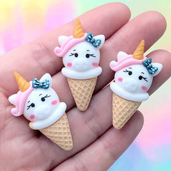 Unicorn Piggy Ice Cream Cabochon | Sweets Decoden Piece | Kawaii Resin Embellishments (3 pcs / 20mm x 37mm)