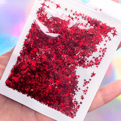 4 Point Star Glitter | Cross Star Confetti | Kawaii Star Flakes | Bling Bling Filling Materials for Resin Art (Red)