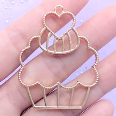 Cupcake Open Back Bezel for UV Resin Filling | Dessert Deco Frame | Sweet Charm | Kawaii Jewelry Making (1 piece / Gold / 37mm x 48mm)