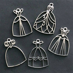 Princess Prom Dress Open Bezel | Evening Dress Charm | Ball Gown Deco Frame | Kawaii UV Resin Jewelry DIY (5 pcs / Silver)
