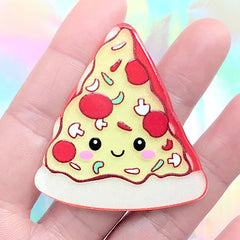 Kawaii Pizza Acrylic Cabochon | Decoden Embellishment | Toddler Hair Bow Center | Scrapbooking Supplies (1 piece / 45mm x 49mm)