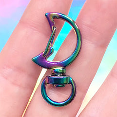 Moon Shaped Snap Clasp with Swivel Ring | Kawaii Rainbow Lobster Hook | Cute Keychain DIY (1 piece / 18mm x 34mm)