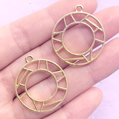 Geometric Circle Open Bezel | Geometry Charm | Outlined Round Deco Frame for UV Resin Jewellery Making (2 pcs / Gold / 26mm x 29mm)