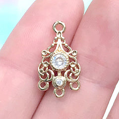 Filigree Rhinestone Connector Charm | Bohemian Jewelry DIY (1 piece / Gold / 10mm x 19mm)