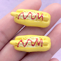 Miniature Hot Dog Cabochon | Dollhouse Food Craft | Kawaii Decoden Supplies | Phone Case Deco (2 pcs / 12mm x 30mm)