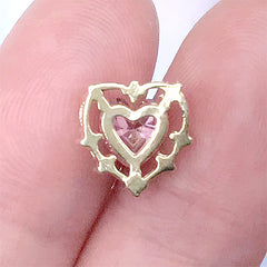 Heart Rhinestones Nail Charm | Kawaii Embellishment for Mahou Kei Jewelry DIY (1 piece / Gold and Pink / 10mm x 10mm)