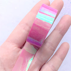 Clear Iridescent Tape | Rainbow Colored Adhesive Tape | Kawaii Art Supplies | Cute Scrapbook (1 piece / Pink / 1.5cm x 4 Meters)