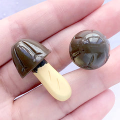 Chocolate Mushroom Cabochon in Actual Size | Faux Food Jewellery Making | Fake Snack Embellishments (2 pcs / Brown / 17mm x 31mm)