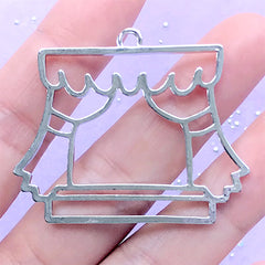 Window with Curtain Open Bezel | UV Resin Jewelry DIY | Kawaii Deco Frame for Resin Filling (1 piece / Silver / 45mm x 37mm)