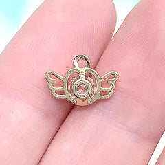 Winged Rhinestone Drop | Kawaii Angel Wing Charm | Magical Girl Jewelry DIY (1 piece / Gold / 15mm x 8mm)