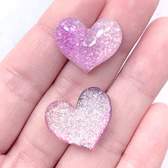 Glittery Heart Cabochons | Kawaii Cabochon with Glitter | Decoden Phone Case DIY (Purple / 3 pcs / 20mm x 18mm)