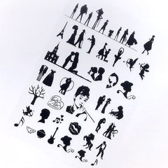 Movie Scene Silhouette Clear Film Sheet in Black Color | Silhouette Shot Embellishment | UV Resin Jewelry Supplies