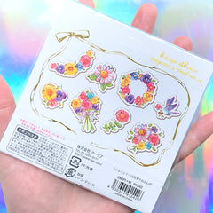 Flower Wreath Sticker Flakes | Floral Deco Sticker | Embellishments for Scrapbooking (8 Designs / 48 Pieces)