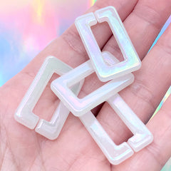 Iridescent Rectangular Chain Links | Pearlescent Open Links | Acrylic Bag Chain DIY | Kawaii Chunky Jewelry Making (4 pcs / AB White / 18mm x 30mm)