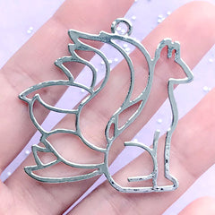 Fantasy Creature Open Bezel Pendant | Nine Tailed Fox Charm | 9 Tails Fox Deco Frame for UV Resin Filling (1 piece / Silver / 45mm x 44mm)