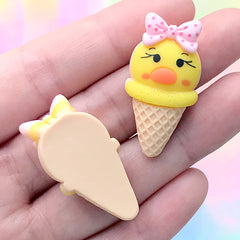 Animal Duck Ice Cream Cabochons | Sweet Decoden Supplies | Kawaii Jewelry DIY (3 pcs / 18mm x 33mm)