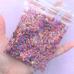 Holographic Confetti Flakes in Irregular Shape | Iridescent Glitter Sprinkles | Bling Bling Filling Materials for Resin Cabochon Making (AB Pink / 10g)